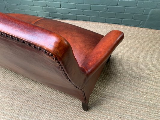 French Chestnut Brown Leather Sofa, Chestnut Brown Leather Sofa