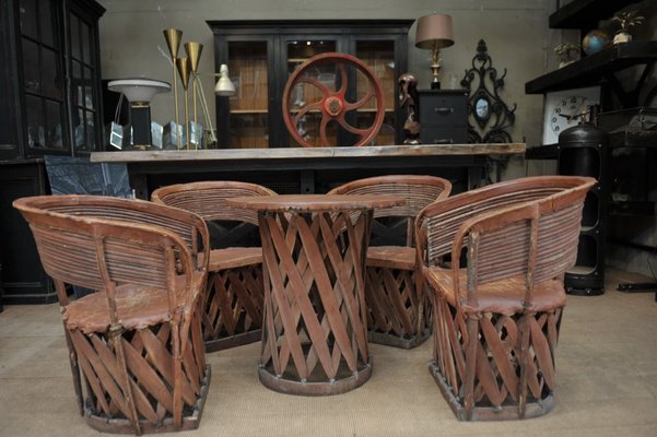 Wood Leather Table Chairs Set, Leather Table Chairs