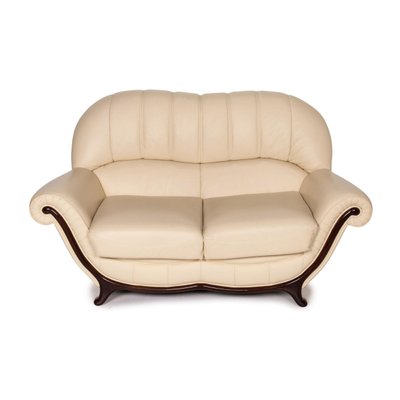 Cream Leather Wood 2 Seat Sofa From, Cream Leather Sofa And Loveseat