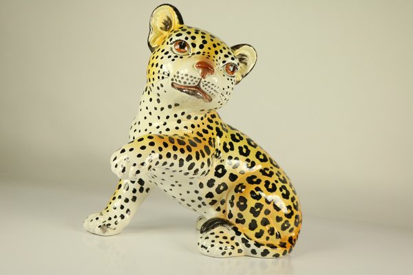 Ceramic Leopard / Cheetah Baby Hand Painted Figurine, Italy