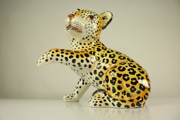 Ceramic Leopard / Cheetah Baby Hand Painted Figurine, Italy, 1960s
