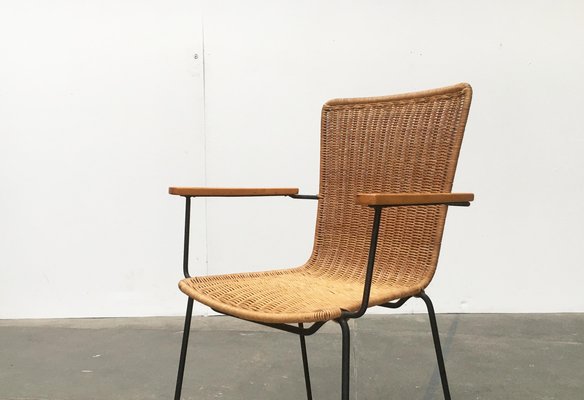 Mid Century Modern Metal Rattan Dining Chairs Set of 3 for sale