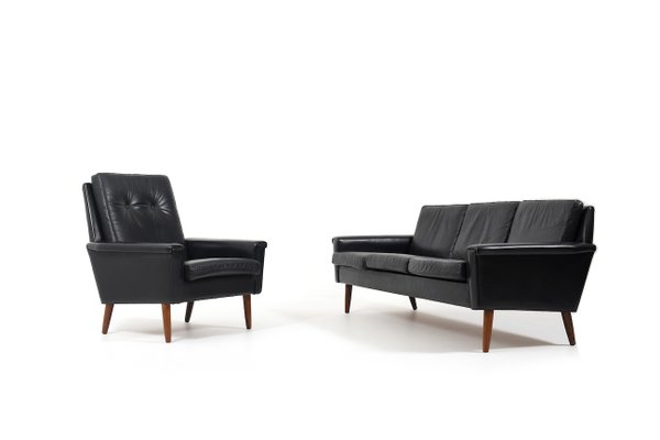 Mid Century Danish Black Leather Sofas, Small Leather Sofas And Chairs