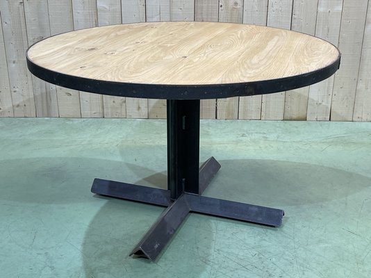 Vintage Industrial Round Oak Dining, Round Oak Dining Table