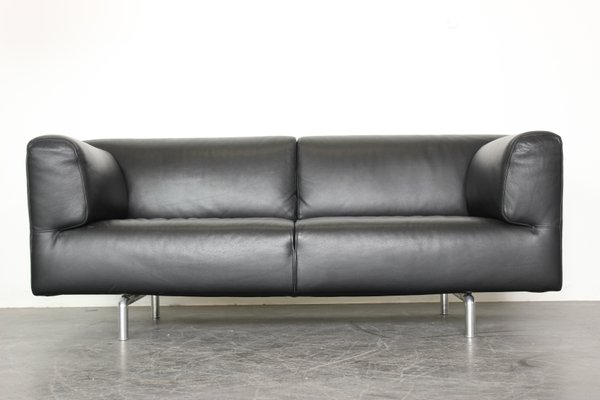 Vintage 250 Met Black Leather Sofa By, Silver Leather Sofa
