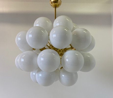 Brass White Murano Glass Sphere, Brass And Glass Sphere Chandelier