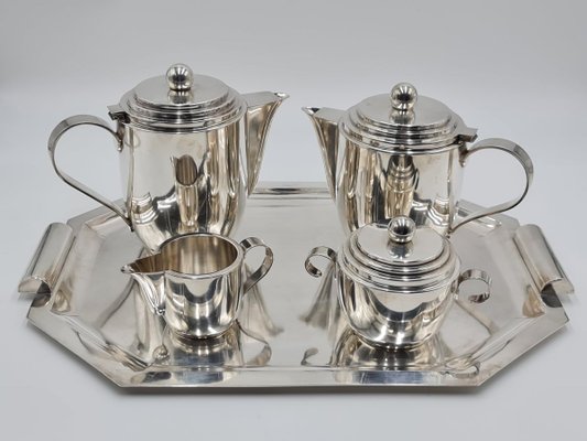 Vintage Silver-Plated Coffee & Tea Set on Serving Tray from Roelandt, Set  of 5