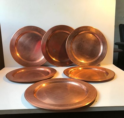 Vintage Danish Copper Plates from Cawa, 1960s, Set of 6