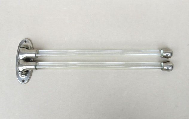 Vintage French Art Deco Glass Nickel Plated Towel Racks Set of 3