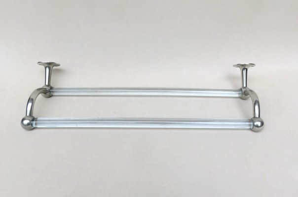 Vintage French Art Deco Glass Nickel Plated Towel Racks Set of 3
