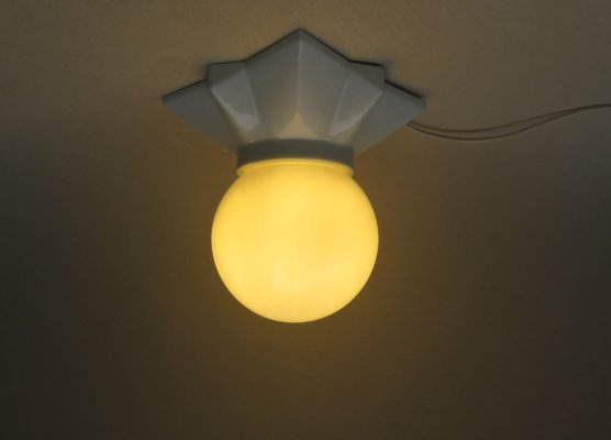 Vintage Art Deco Porcelain Glass Ball Star Ceiling Lamp for sale