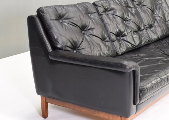 Black Leather Sofa Denmark 1950s, Ikea Black Leather Sofa