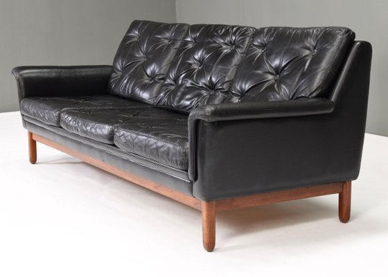 Black Leather Sofa Denmark 1950s, Small Leather Couches