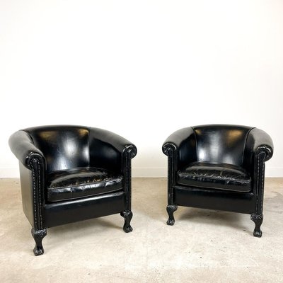 Black Sheep Leather Club Chairs Set, Black Leather Club Chair