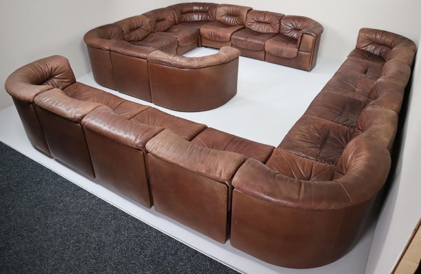 Large Ds 14 Patinated Leather Modular, Comfortable Leather Sofa