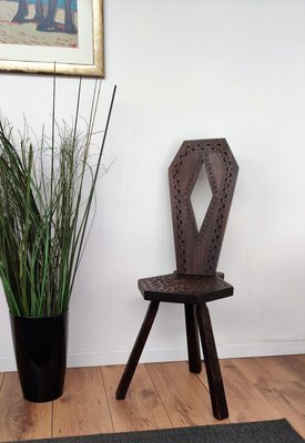 Antique Italian Carved Wood Round Tripod Chair For Sale At Pamono