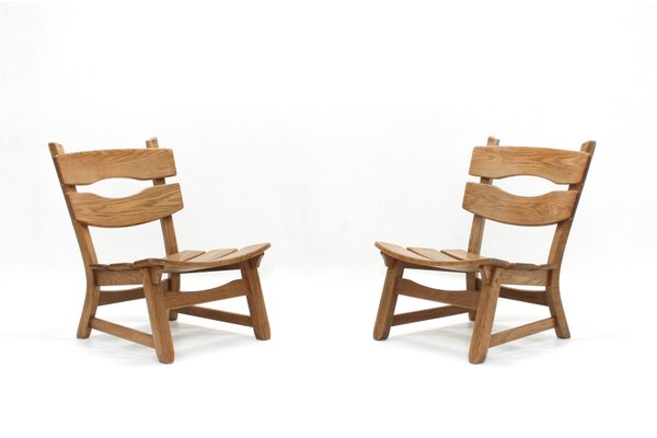 Brutalist Oak Fireside Chairs from AWA Meubelfabriek 1960s Set of 2