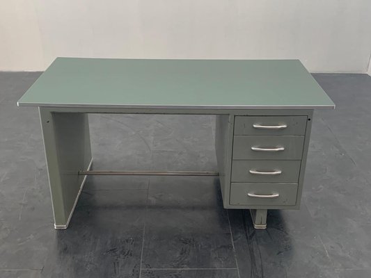 Big Desk in Leather and Aluminum, 1980s for sale at Pamono