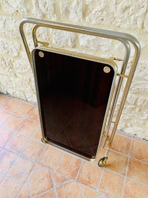 Mid Century Brass Bar Cart with Formica Trays on Multi Directional