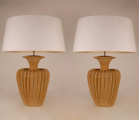 Belgian Linen Lampshades 1970s, Terracotta Table Lamp