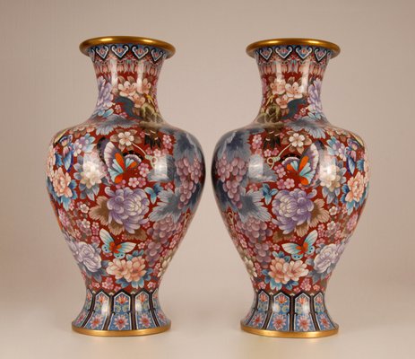 chinesische Vase aus Zellenemaille bunt Cloisonne Vase Kaiserliche Blütenbracht 
