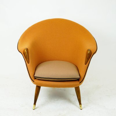 Scandinavian Elm Lounge Chair with Orange Kvadrat Wool Fabric for
