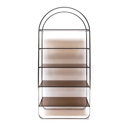 Mid Century Modern Chrome Shelf with Smoked Glass Shelves in the