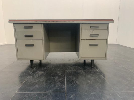 Painted Metal Desk with Brown Leatherette Top from Mermelada