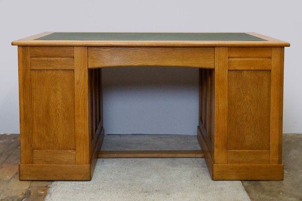 Antique Oak Writing Desk With Central, Writing Desk Leather Top