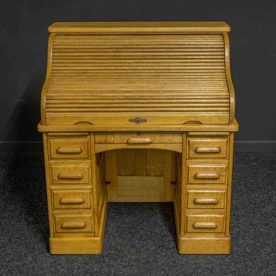 Solid oak roll outlet top desk used