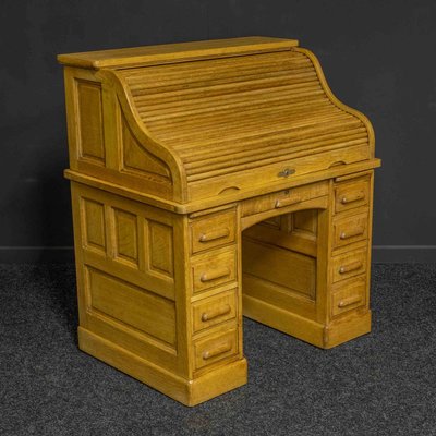 Solid oak roll store top desk used