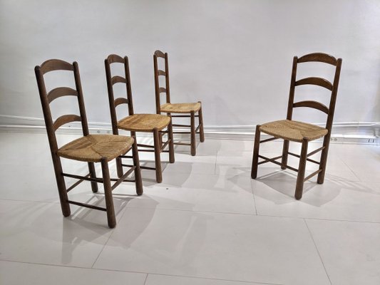 Mid Century Rustic Oak Dining Chairs, Rustic Oak Ladder Back Dining Chairs