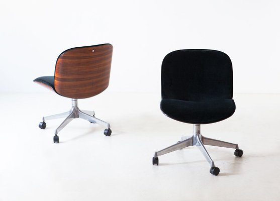 Rosewood and Velvet Desk Chairs by Ico Parisi for MIM 1950s Set of 2 for sale at Pamono
