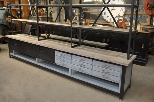 Industrial Metal Wood Shelving Unit, Wooden Shelving Unit With Drawers