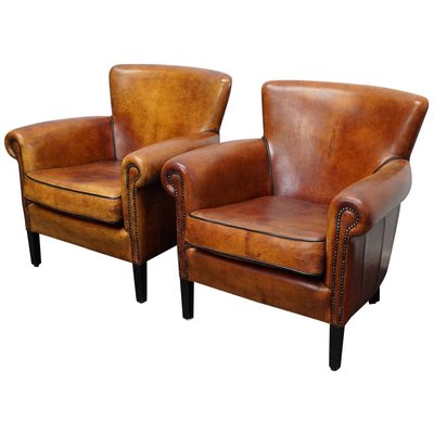 Vintage Dutch Cognac Colored Leather, Vintage Leather Club Chairs
