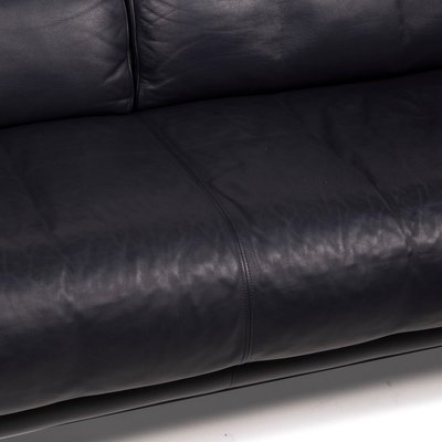 6500 Dark Blue Leather Sofa By Rolf, Black Leather Sofa With Blue Cushions