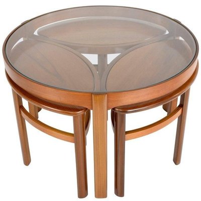 Mid Century Trinity Round Coffee Table, Nathan Teak And Glass Coffee Table