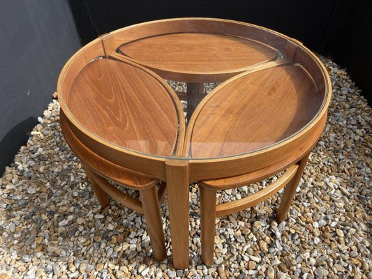 Mid Century Trinity Round Coffee Table, Round Coffee Table With Stools Underneath Uk