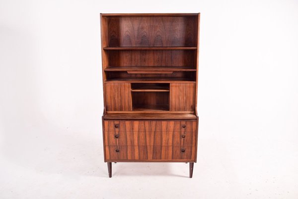Danish Rosewood Bookcase With Desk, Bookshelf With Sliding Doors