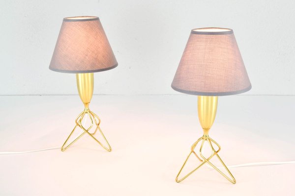 Danish Brass Tripod Table Lamps With, Yellow And Gray Table Lamps