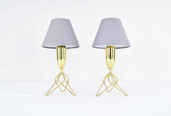 Danish Brass Tripod Table Lamps With Gray Lampshades 1960s Set Of 2 For At Pamono Danish Brass Tripod Table Lamps With, Lamp Shades For Brass Table Lamps