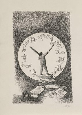 Roland Topor, L'Horloge, Lithograph on Arches Paper for sale at Pamono