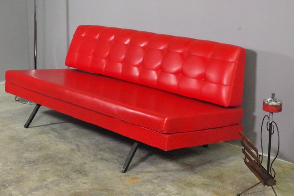 Red Faux Leather Sofa 1970s For, Mid Century Faux Leather Sofa