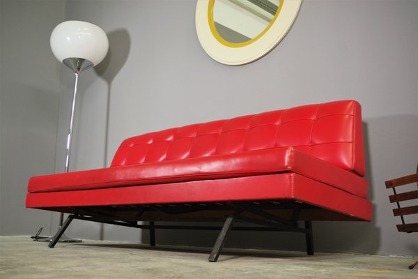 Red Faux Leather Sofa 1970s