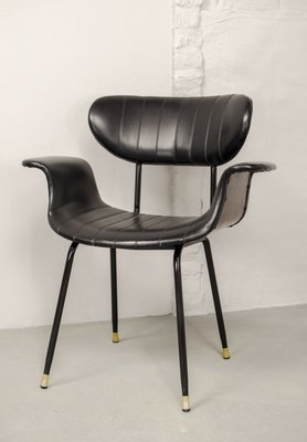 Italian Rosewood Black Leatherette Swan Chair with Black Steel