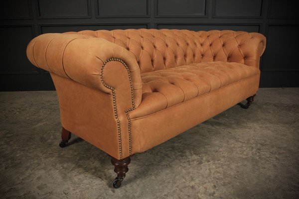 Nubuck Leather Oned Chesterfield, Fawn Leather Sofa