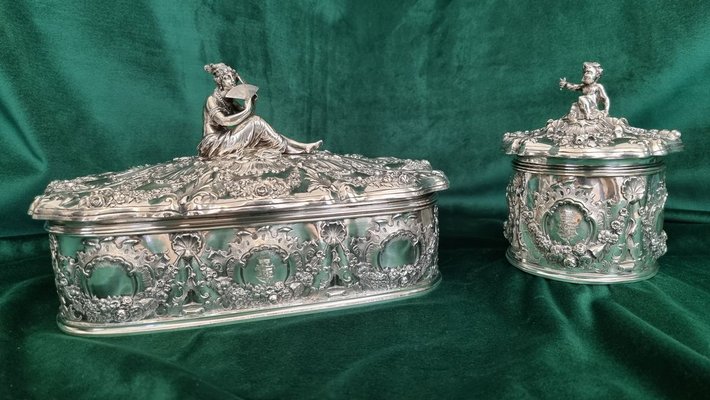 Scatole decorative in argento di Josef Carl Klinkosch, set di 2 in vendita  su Pamono
