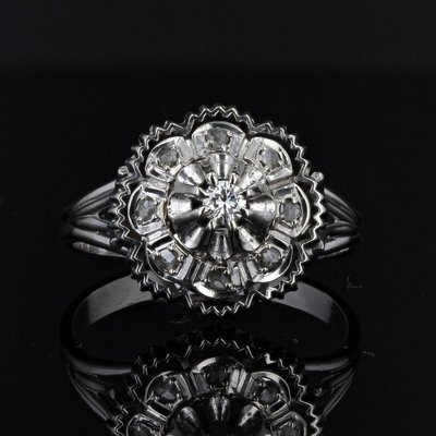 Bague Diamant en Or Blanc 18 Carat France 1960s en vente sur Pamono