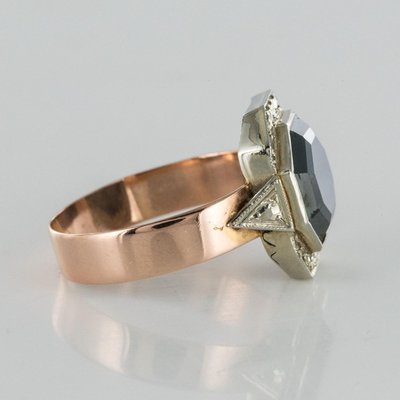 Bague En Or 18 Carats Avec Hématite - Taille 54, 3.34g, Style Amitié Vintage