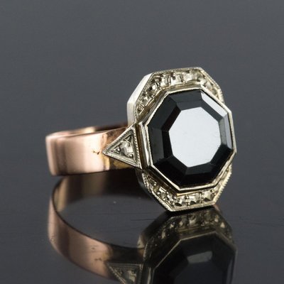 Bague Ancienne En Argent Fin XIXème Siècle - Pierre Hématite Noire, Taille 55,5 FR (56)